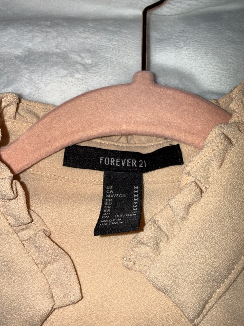 Forever 21 Nude Beigey Cutout Ruffle-Trim Long Sleeve Crop Top - Picture 6 of 6